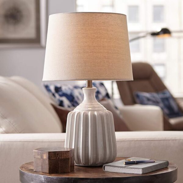 White Ribbed Texture Ceramic Table Lamp
