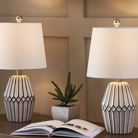 Geometric Stripe Ceramic Table Lamp - Set of 2