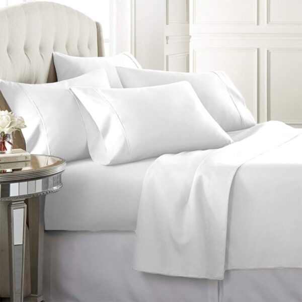Luxury 6 Piece White Bed Sheet Set - Queen