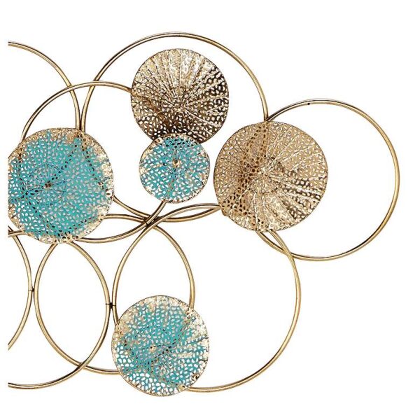 Turquoise & Antique Gold Abstract Circles Metal Wall Sculpture