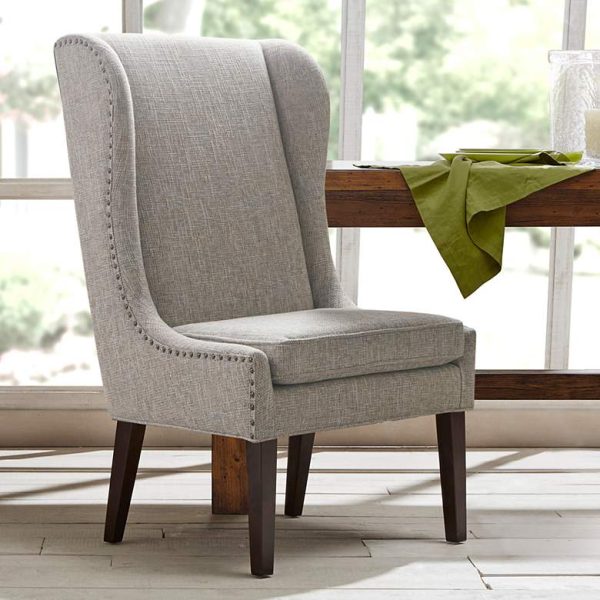 Gray Tweed Wingback Accent Chair
