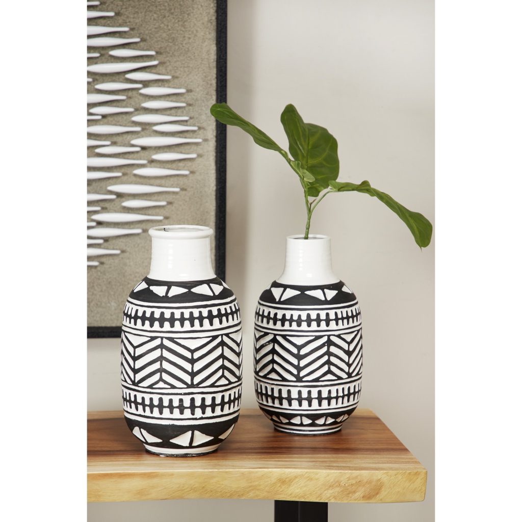 Black & White Art Decor Ceramic Vase -- Height 16"