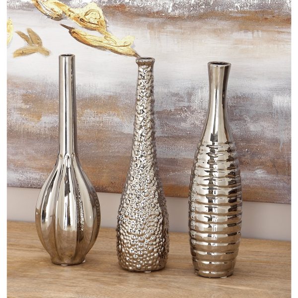 Set of 3 Silver Ceramic Vase