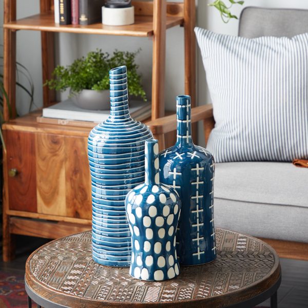 Accent Blue & White Ceramic Stoneware Vase