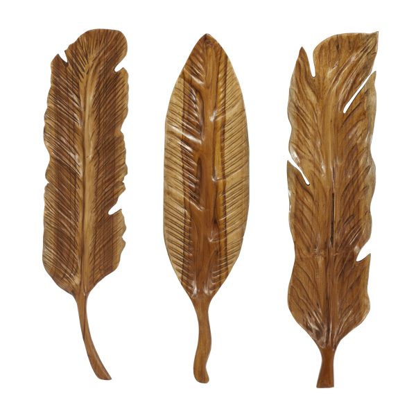 Handmade Teak Wood Feather Wall Sculpture