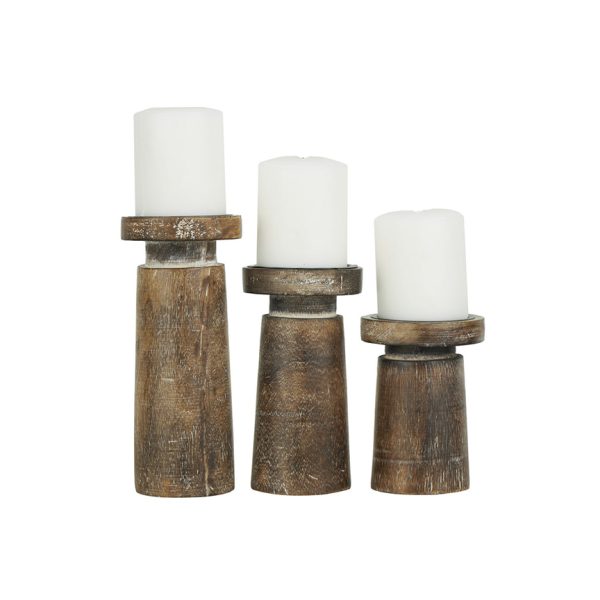 Organic Mango Wood Scented Pillar Candle Holder - Set of 3