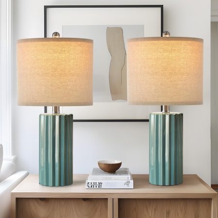 Turquoise Ceramic Table Lamps - Set of 2