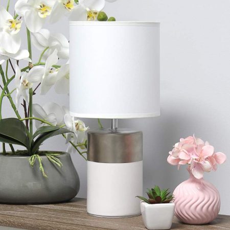 Silver & White Ceramic Table Lamp