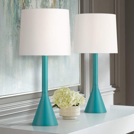 Modern Turquoise Metal Table Lamps - Set of 2