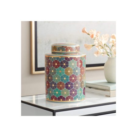 Porcelain Floral Decorative Jar With Lid