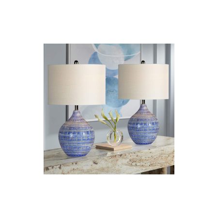 Coastal Blue Textured Table Lamps - Set of 2