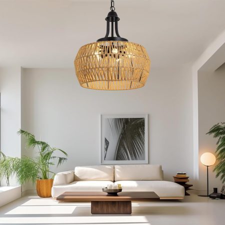 3- Light Organic Rope Pendant Lighting